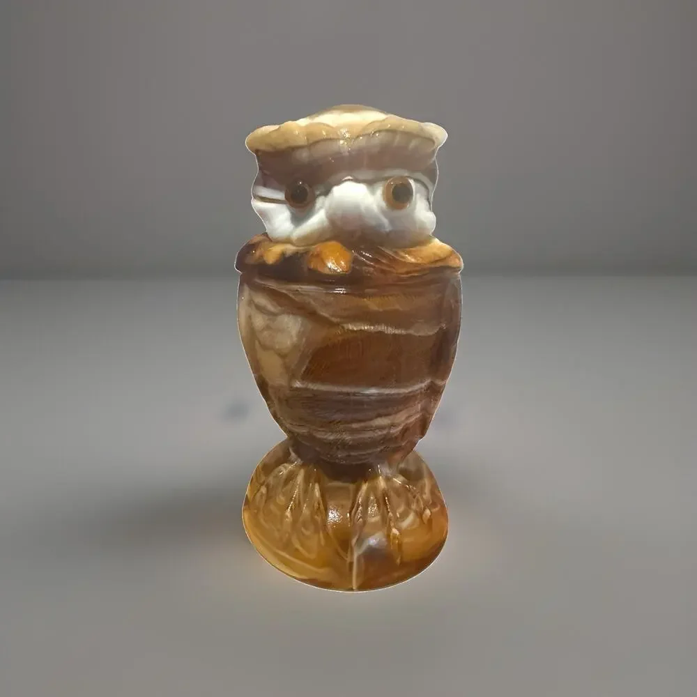 Imperial Glass Caramel Slag Owl Jar Lidded Trinket Dish Vintage 6” Tall EUC